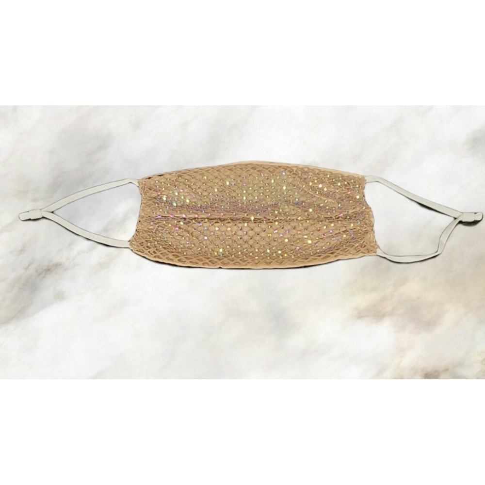 Handmade Top Quality Fashionable Beige Crystal Mesh Rhinestone Bling Face Mask